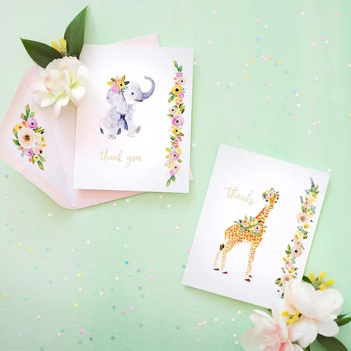 Miniatura 5 de Papyrus Tarjetas de agradecimiento para bebés con sobres, elefante y jirafa (20 unidades)