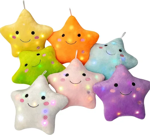Miniatura 4 de Almohada de estrella brillante de 13.8 pulgadas, almohada de felpa de estrella LED con luces nocturnas coloridas, juguete de estrella suave y Azul