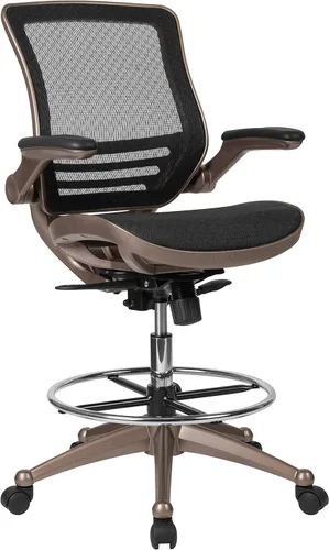 Silla Flash Furniture de malla, negra, transparente, con marco dorado melrose y brazos abatibles, Metal, Negro, "Negro