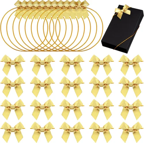 Windyun 60 lazos elásticos para cajas de regalo de 15.74 pulgadas, lazo elástico elástico para el día de la madre con lazo de cinta, cuerda de Dorado