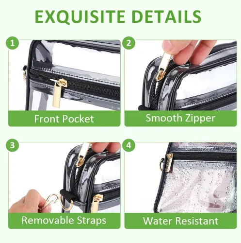 Miniatura 4 de Bolso cruzado transparente aprobado para estadios, bolsa transparente de PVC impermeable para conciertos, estadio, bolsa cruzada transparente con 2