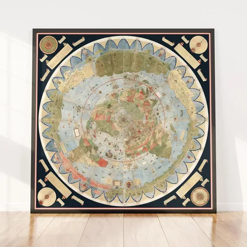 Mapa histórico - Mapa del mundo, 1587, Urbano Monte - Arte de pared vintage - 24 x 24 pulgadas