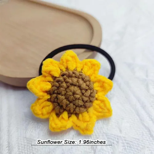 Miniatura 2 de Juego de 2 unidades de gomas para el pelo para niñas, hechas a mano de algodón, con diseño de girasol, flores amarillas elásticas, encantadores