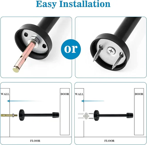 Miniatura 7 de Topes de puerta de 5 pulgadas de largo, topes de puerta de acero inoxidable resistentes para montaje en pared con punta de goma que amortigua