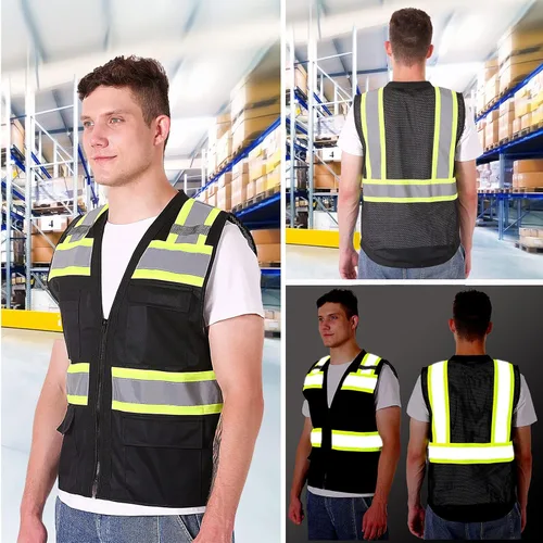 Miniatura 6 de ProtectX - Chaleco de seguridad de alta visibilidad con 6 bolsillos, clase 2 reflectante, de alta visibilidad, para hombres y mujeres, chaleco