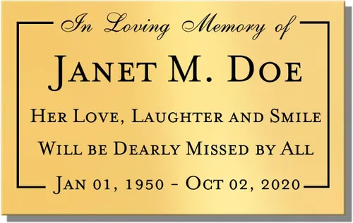 Placa conmemorativa con borde elegante, mensaje personalizado y emblemas de reconocimiento de memoria de identificación, fabricado en Estados Unidos