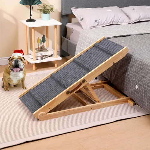 Miniatura 3 de Rampa plegable de madera para perros y escaleras para mascotas, escalones antideslizantes de 5 niveles para perros y gatos, rampa de madera para que