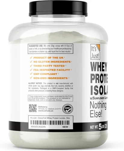 Miniatura 2 de It's Just! - Aislado de proteína de suero de leche, alimentado con pasto ultra premium, sin sabor, fabricado en Estados Unidos, 90% de proteína