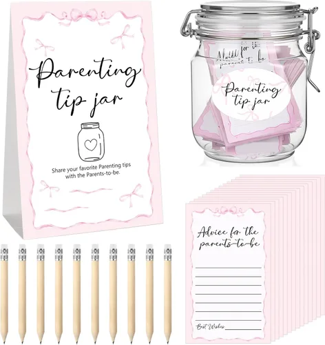 Miniatura 18 de Roowest Tarjetas de consejos de Baby Shower para bebé para nuevos padres - Cartel de frasco de propinas para nuevos padres, 60 tarjetas de consejos
