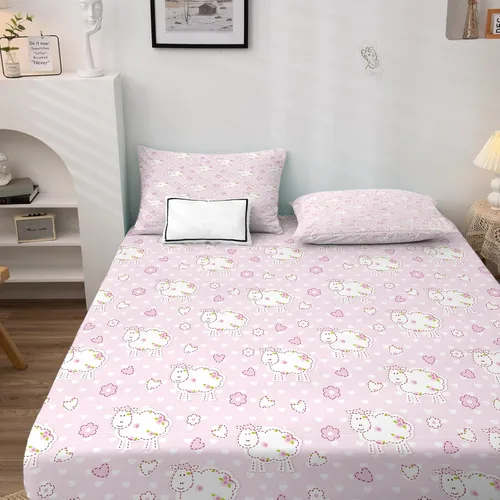 Miniatura 2 de H3-185 - Juego de sábanas de oveja tamaño Queen, diseño de corazón rosa, sábanas y fundas de almohada, 4 piezas, sábana bajera ajustable de Estilo A