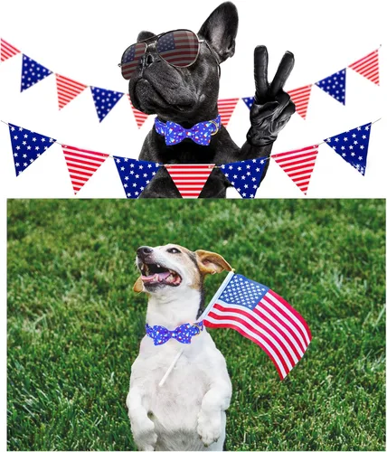Miniatura 5 de Collar de perro con corbatín para el 4 de julio, collar patriótico ajustable para perros pequeños, medianos y grandes Paleta de bandera B