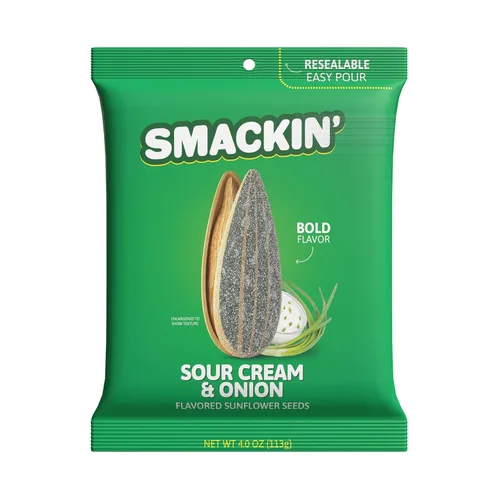 SMACKIN' - Semillas de girasol tostadas extragrandes, sin quemadura salada, hechas en Estados Unidos, fácil de verter y sellar - Crema agria y