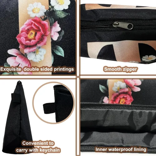 Miniatura 5 de CTNUOBEE Bolsa de comestic con letras del alfabeto dorado con bolsa de maquillaje de flores, bolsa de viaje portátil con cremallera, bolsa de aseo