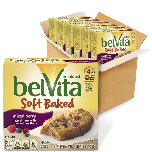 Miniatura 19 de Bizcochos para el desayuno BelVita, cocidos al horno, pan de plátano, caja de 5 recuadros, 8.8 onzas (paquete de 6 unidades).