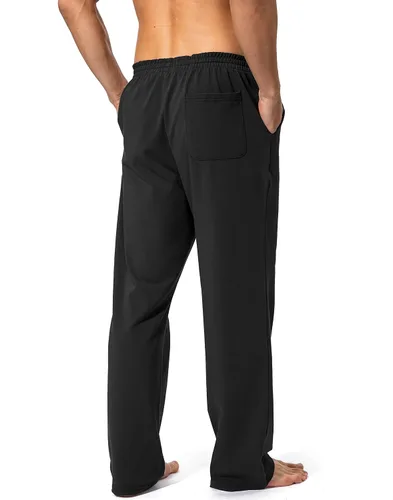 Miniatura 3 de Pudolla Pantalones deportivos de yoga de algodón para hombre, pantalones deportivos de descanso con parte inferior abierta, pantalones casuales