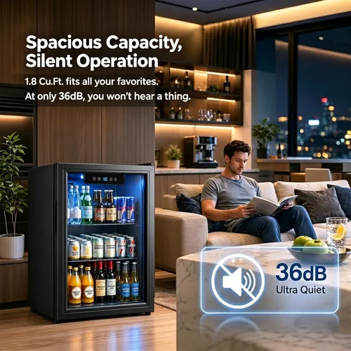Miniatura 4 de Refrigerador de bebidas, mini refrigerador de 1.8 pies cúbicos con puerta de vidrio y control electrónico de temperatura para cerveza, vino