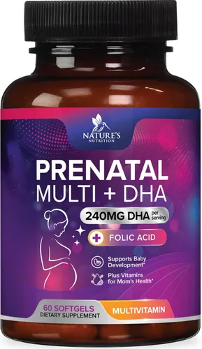 Vitaminas prenatales para mujeres con ácido fólico + Omega 3 DHA para el desarrollo del cerebro fetal, el mejor suplemento de vitamina prenatal,