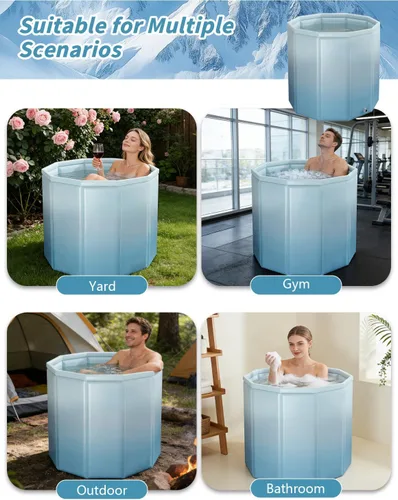 Miniatura 7 de Bañera portátil para adultos, bañera plegable independiente para ducha, bañera de hielo caliente con espuma térmica gruesa para mantener la Azul