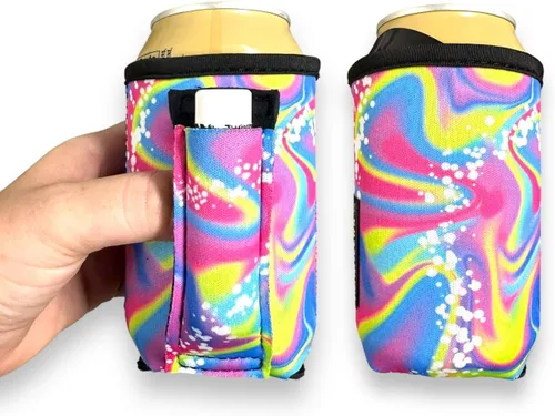 Miniatura 13 de Lit Handlers - Mango de lata de soda, fundas enfriadoras de latas de 12 onzas, material de neopreno para cerveza, refrescos y otras bebidas, Negro