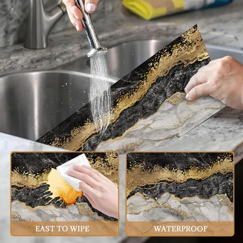 Miniatura 3 de Juego de 6 manteles individuales de mármol negro y dorado, lavables para mesa de cocina, comedor, resistentes al calor, para decoración de fiestas