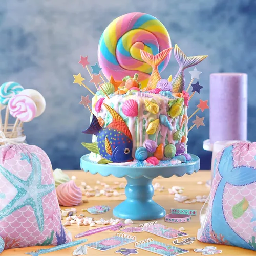Miniatura 6 de Sherr 140 bolsas de regalo de fiesta de sirena para niñas, suministros de decoración de cumpleaños, incluye bolsas con cordón, pulseras de silicona