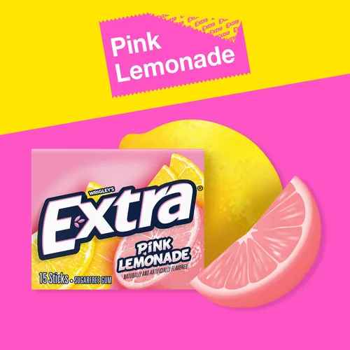Miniatura 3 de EXTRA Goma de mascar de Limonada Rosa - Goma de mascar sin azúcar al por mayor, 10 paquetes por interior, total 150 palitos