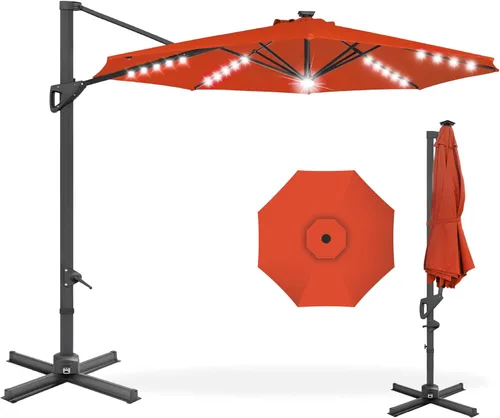 Miniatura 19 de Best Choice Products Sombrilla Solar LED Voladiza de 10 pies para Patio, Rotación de 360 Grados, Sombrilla Colgante Descentrada de Mercado para Gris