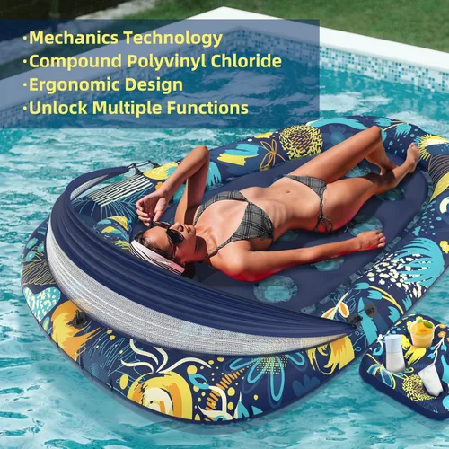 Miniatura 7 de Sunikko X Flotadores de piscina 3 en 1 con soporte para toldo, flotadores grandes de 73 x 48 pulgadas para adultos, resistente, tumbona inflable
