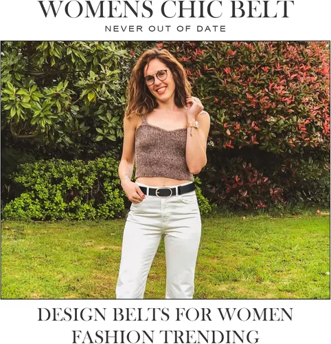 Miniatura 3 de VONMELLI Paquete de 3 cinturones de cuero para mujer, pantalones vaqueros, hebilla dorada, cinturón de vestir para mujer