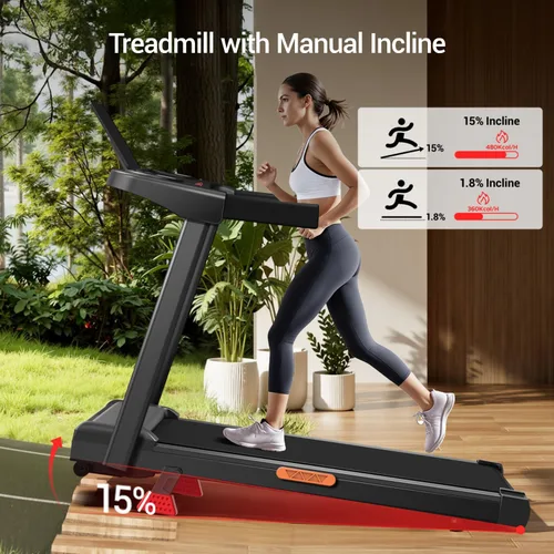 Miniatura 2 de LONTEK Cinta de correr inclinada al 15% con asas, 3 en 1, cintas de correr portátiles para el hogar y la oficina, cintas de correr plegables