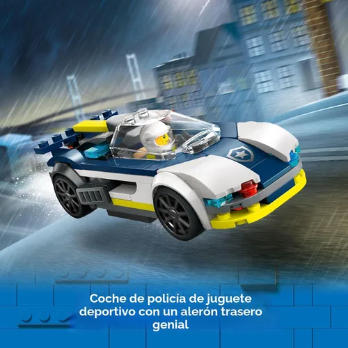 Miniatura 3 de LEGO Coche de policía de la ciudad y persecución de autos musculares, juguete de vehículo de emergencia para niños y niñas, regalo divertido
