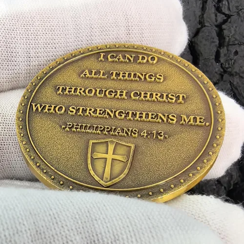 Miniatura 6 de Christian Warrior Challenge Coin Zinc Alloy Bible Verses Medallón Bolsillo Hug Token
