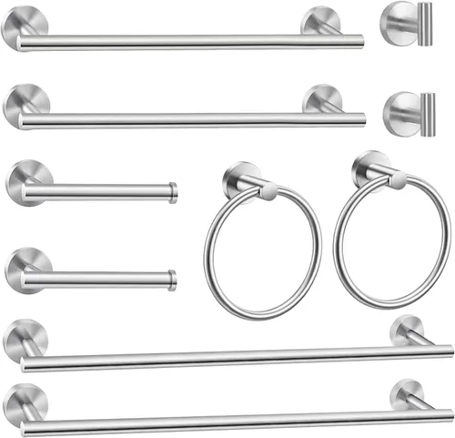 Miniatura 10 de Juego de 8 toallas de baño, incluye 2 toallas de 23.6 pulgadas, 2 ganchos para toallas, 2 anillos de toalla, 2 soportes para papel higiénico