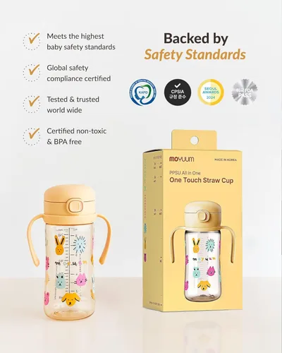 Miniatura 7 de MOYUUM Vaso para sorber a prueba de fugas con asa, fabricado en Corea, 100% PPSU libre de BPA, taza mágica con pajita sin derrames, con tapa