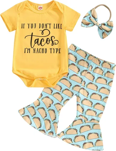 Miniatura 114 de Sejardin Ropa de verano para bebé y niña, recién nacida, manga corta, con letras, mameluco elástico con diadema