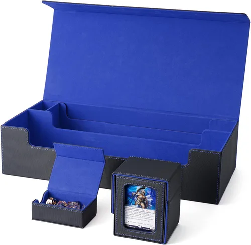 Miniatura 27 de Venssu MTG Caja de cubierta para pantalla Commander, caja de cartas para 100 tarjetas de doble funda, almacenamiento de tarjetas TCG con 2 divisores