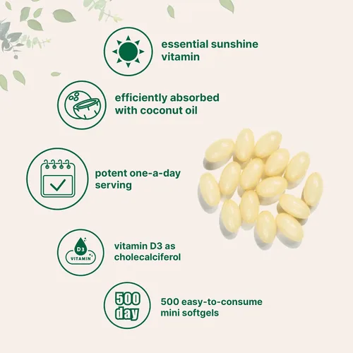 Miniatura 3 de Micro Ingredients Vitamina D3 2,000 UI, 500 cápsulas blandas Aceite de coco virgen Forma de colecalciferol Apoyo óseo, inmunológico y cardíaco