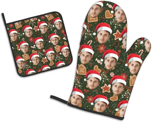 Miniatura 18 de Manoplas de horno personalizadas para Navidad, juego de guantes de horno personalizados y soportes para ollas con foto, divertidos regalos