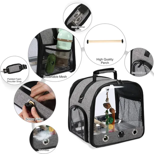 Miniatura 3 de Bolsa transportadora de pájaros jaula de viaje para pájaros con soporte, transportador de pájaros pequeño para loro, bolsa de viaje portátil