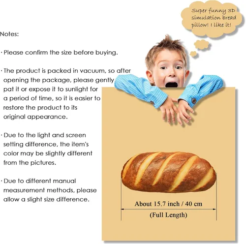 Miniatura 5 de zhidiloveyou Almohada de Pan Divertida Rellena con Forma de Pan Juguete Regalo para Niños y Adultos, 15.7 pulgadas