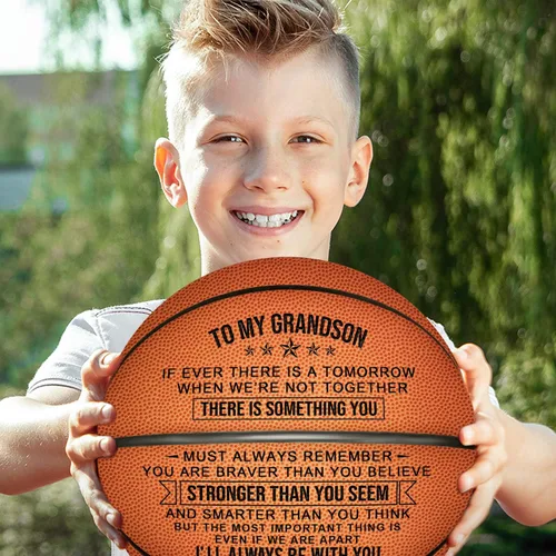 Miniatura 2 de KWOOD Balones de baloncesto personalizados de 29.5" de regalo para hijo nieto, juego de cuero para interior/exterior, regalo grabado de graduación
