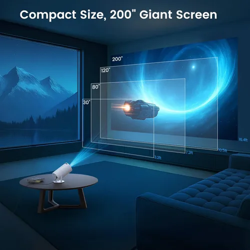 Miniatura 3 de Mini proyector con WiFi y Bluetooth, aplicaciones integradas, proyector portátil giratorio de 210°, proyector de película de soporte de 1080P