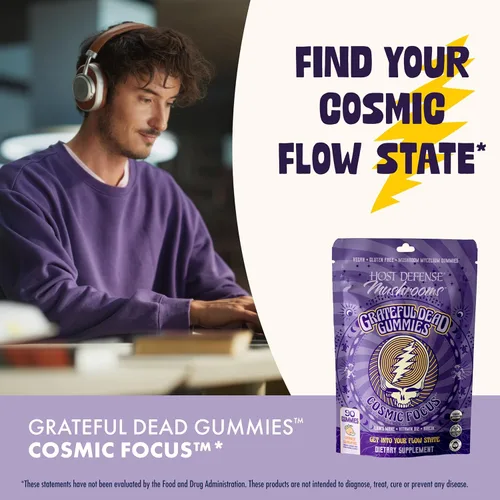 Miniatura 4 de Host Defense Cosmic Focus Grateful Dead - Gomitas de hongos con melena de león, B12 y niacina - Apoya la concentración, la memoria, la función