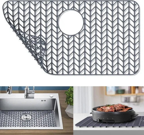 GUUKIN Protectores de Fregadero para Fregadero de Cocina, Alfombrilla de Silicona de 26'' x 14'' para el Fondo del Fregadero de Granja de Acero