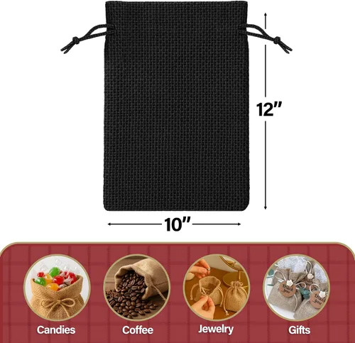 Miniatura 3 de Mandala Crafts Bolsas de regalo con cordón de arpillera negra de 10 x 12 pulgadas para regalos, 20 bolsas grandes de lino para regalo, dulces, café