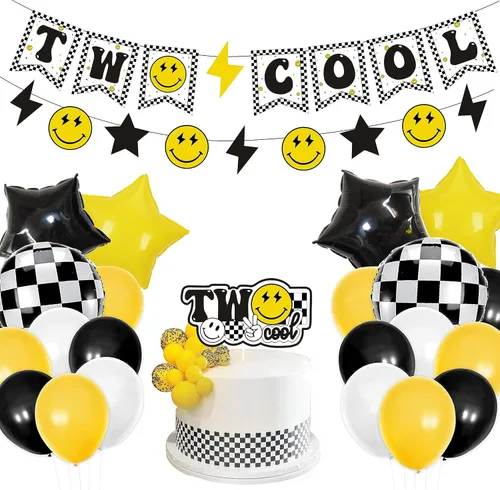 Dos geniales decoraciones de fiesta de cumpleaños, dos geniales carteles de segundo cumpleaños, decoración de pastel para niños de dos años, color