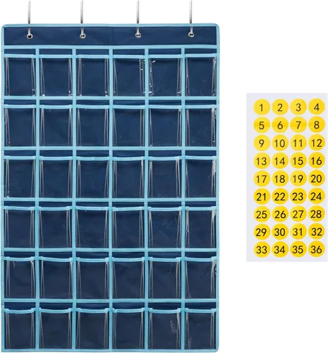 SAVERHO Organizador de bolsillos con 36 bolsillos transparentes para el aula, organizador de bolsillos para sostener teléfonos celulares y