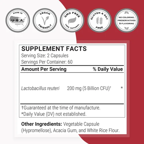 Miniatura 3 de Supersmart - Lactobacillus Reuteri 5 mil millones de UFC al día - Suplemento probiótico Sin OMG y libre de gluten - 120 cápsulas DR