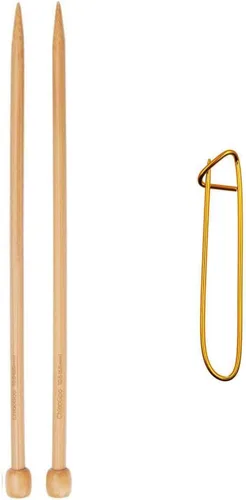 Miniatura 4 de ChiaoGoo Agujas de tejer rectas de 9 pulgadas (9.1 in) de bambú natural tamaño US 9 (0.217 in) paquete con 1 soporte para puntadas Artsiga Crafts