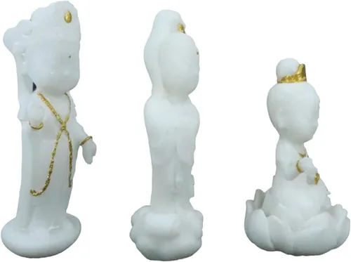 Miniatura 5 de Ebros Gift Pequeño Feng Shui Cultural Art Fortuna Charm Blanco y Oro Buda Figurita Bodhisattva Hotei Mini Budas Talismán Escultura